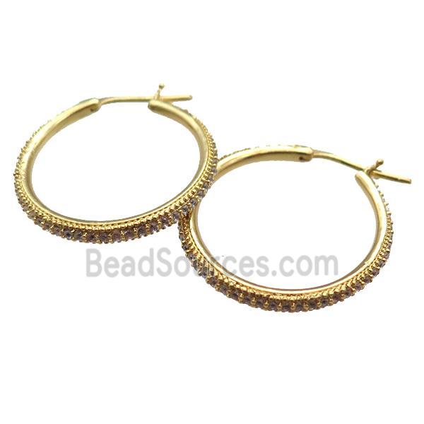 copper Hoop Earrings paved zircon, gold plated