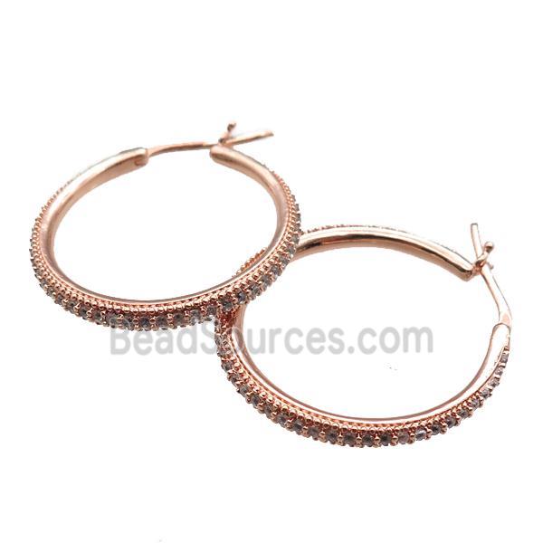 copper Hoop Earrings paved zircon, rose gold