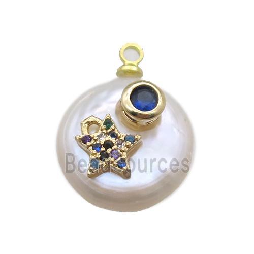 natural pearl pendant paved zircon