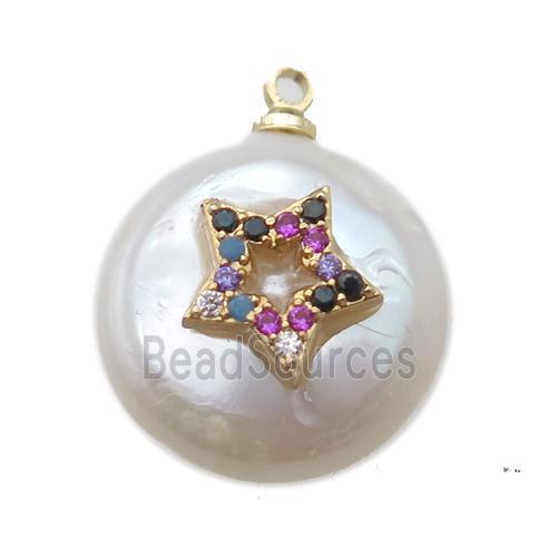 natural pearl pendant paved zircon