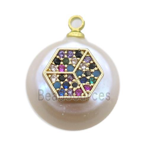 natural pearl pendant paved zircon