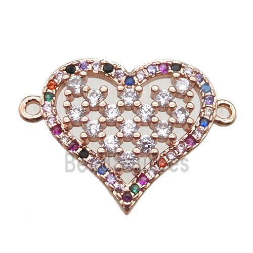 copper heart connector paved zircon, rose gold