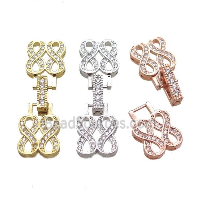 copper connector clasp paved zircon, infinity, mixed color