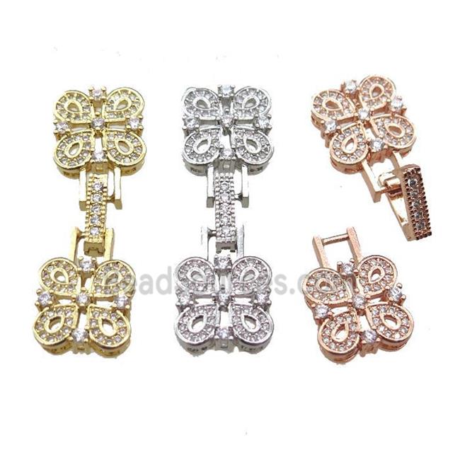 copper connector clasp paved zircon, clover, mixed color