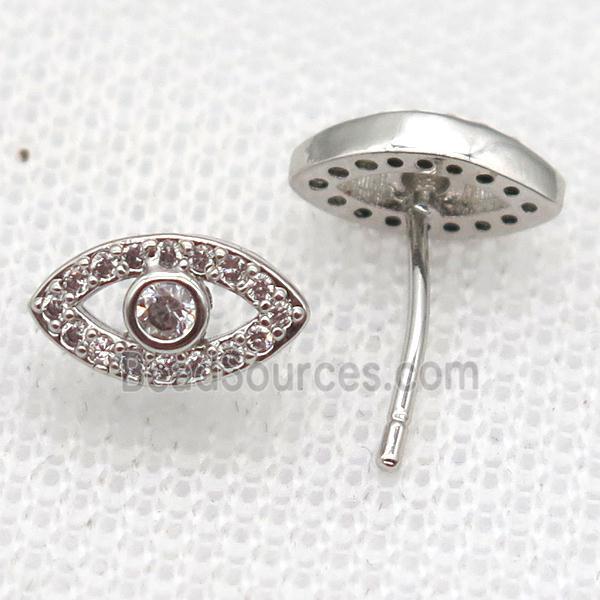 copper Stud Earrings paved zircon, eye, platinum plated