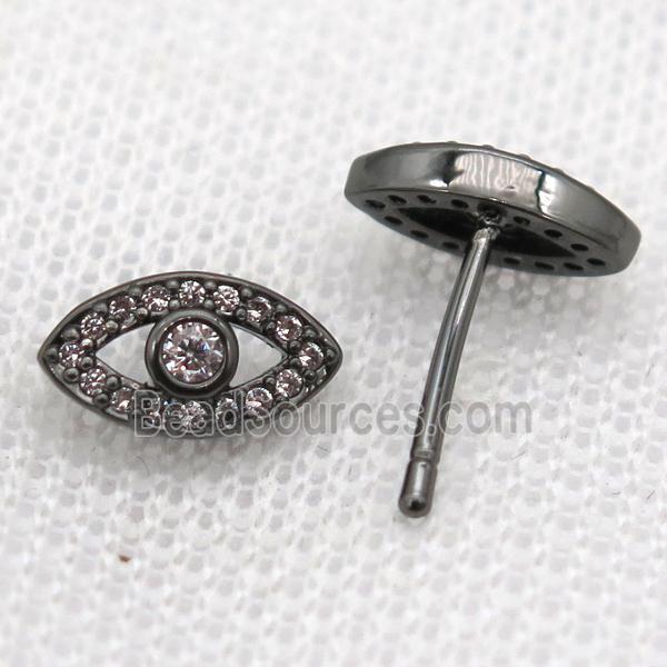 copper Stud Earrings paved zircon, eye, black plated