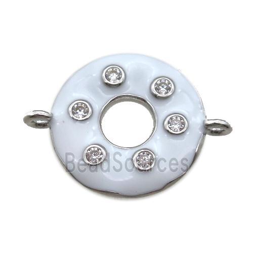 white enameling copper donut connector paved zircon, platinum plated