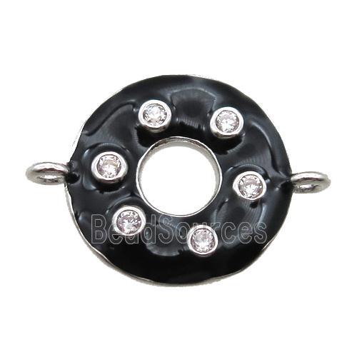 black enameling copper donut connector paved zircon, platinum plated