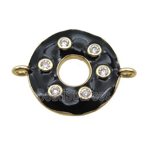 black enameling copper donut connector paved zircon, gold plated