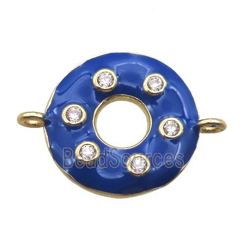 blue enameling copper donut connector paved zircon, gold plated