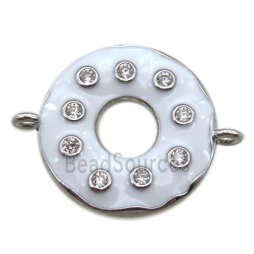 white enameling copper donut connector paved zircon, platinum plated