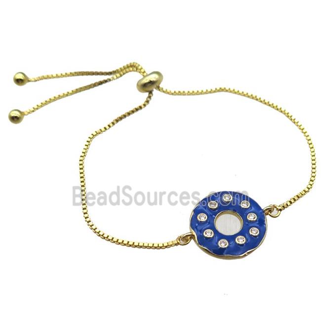 blue enameling copper bracelet paved zircon, donut, gold plated