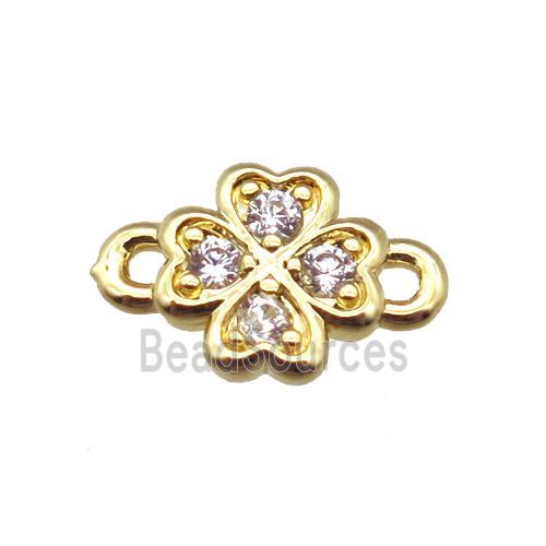 copper clover connector paved zircon, gold plated