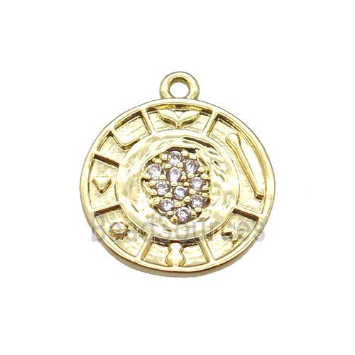 copper circle pendant paved zircon, gold plated
