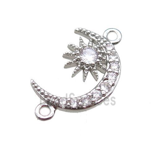 copper moon connector paved zircon, platinum plated