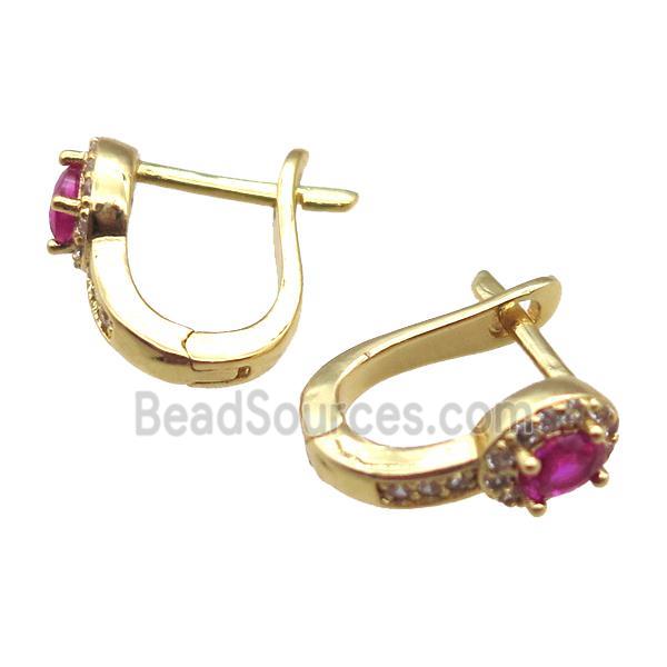 copper Latchback Earrings pave hotpink zircon, gold plated