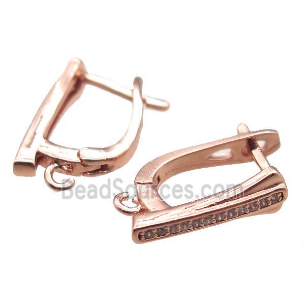 copper Latchback Earrings paved zircon, rose gold