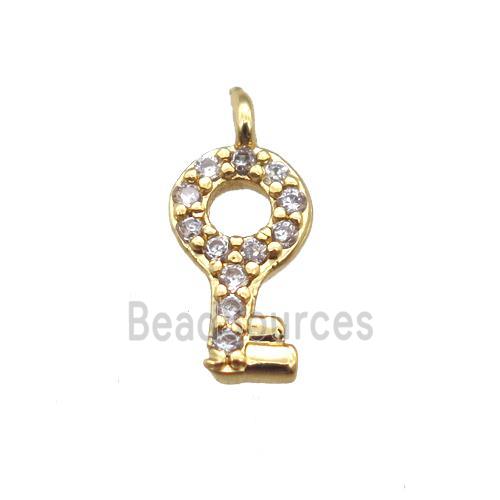 copper Key pendant paved zircon, gold plated