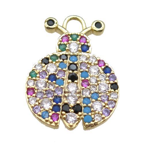 copper Ladybug pendant paved zircon, gold plated