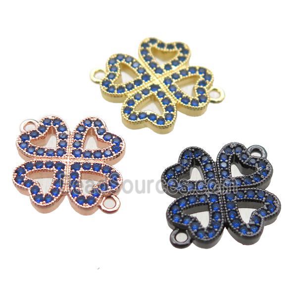 copper clover connector paved zircon, mixed color