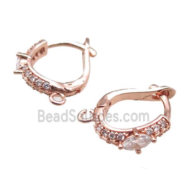 copper Latchback Earrings paved zircon, rose gold