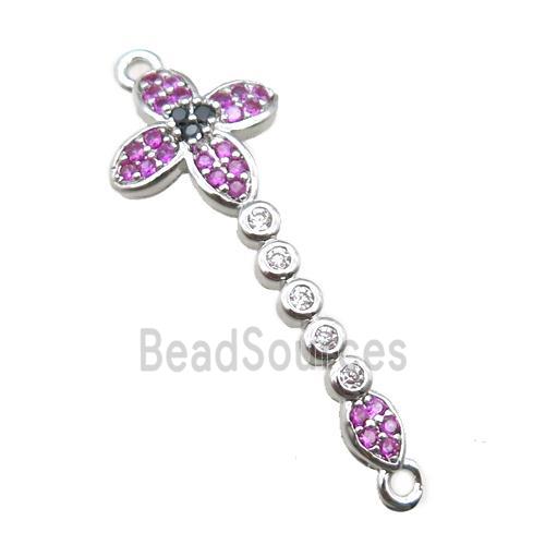 copper cross connector paved zircon, platinum plated