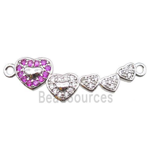 copper heart linker connector paved zircon, platinum plated