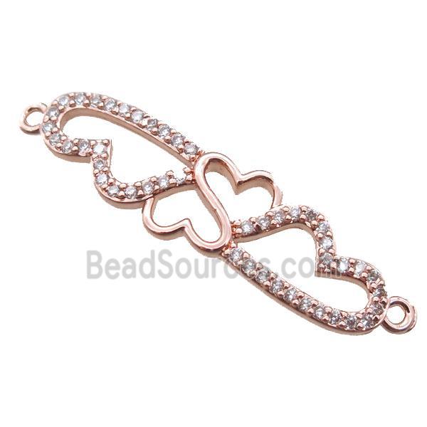 copper heart linker connector paved zircon, rose gold