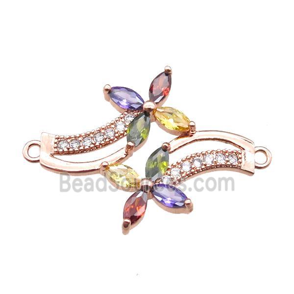 copper flower connector paved zircon, rose gold