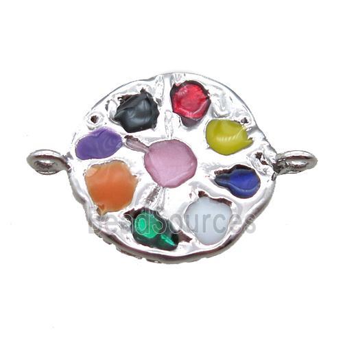 copper circle connector with gemstone, platinum plated