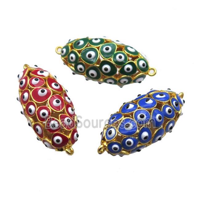 enameling copper hollow oval connector with evail eye, mixed color, gold plated