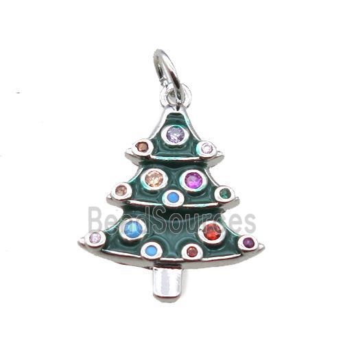 copper Christmas Tree pendant paved zircon, platinum plated