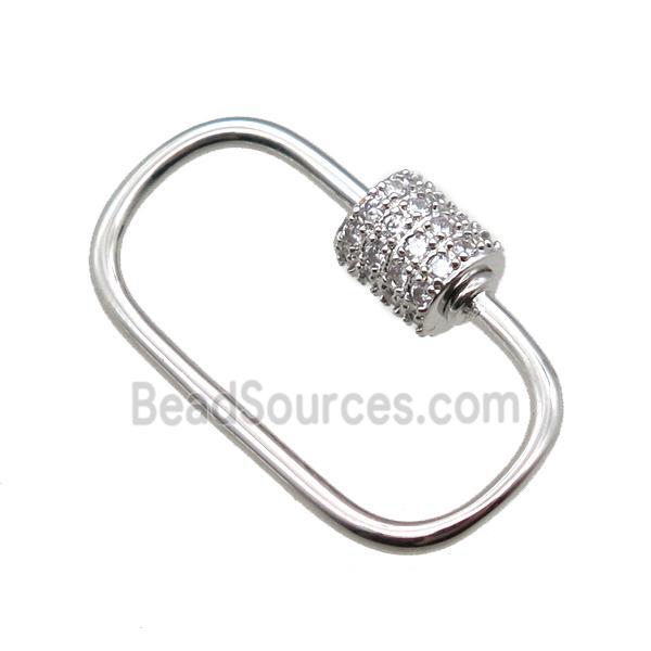 copper carabiner lock pendant paved zircon, platinum plated