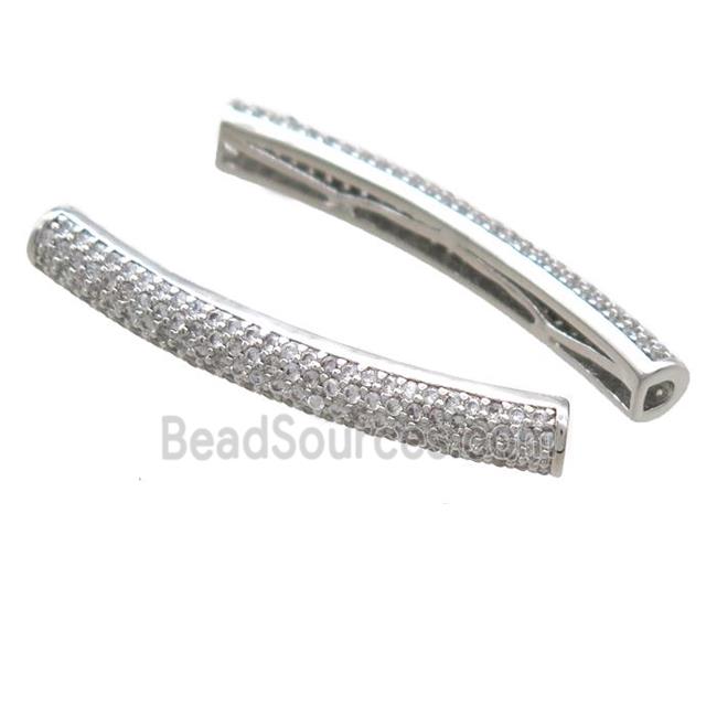 copper tube beads paved zircon, platinum plated