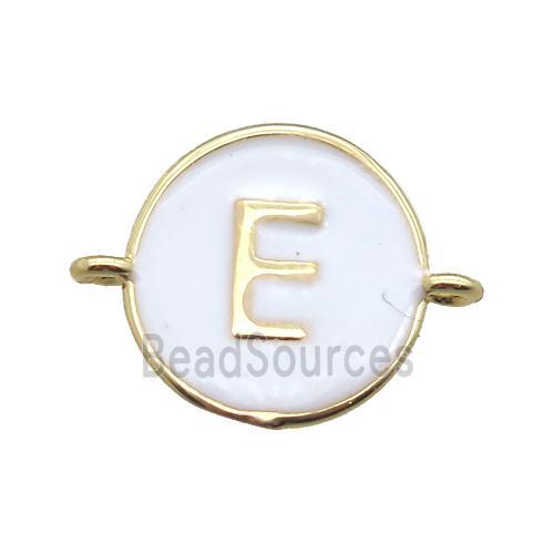 white enameling copper letter-E connector, gold plated