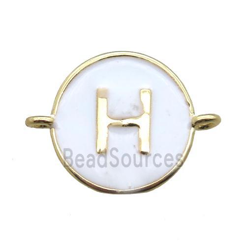 white enameling copper letter-H connector, gold plated