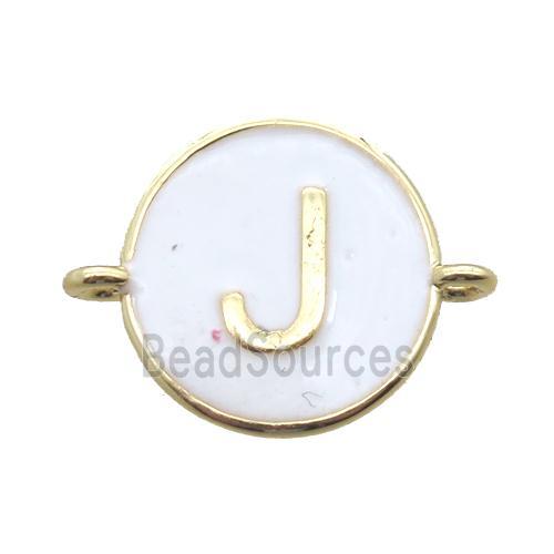 white enameling copper letter-J connector, gold plated