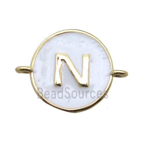 white enameling copper letter-N connector, gold plated