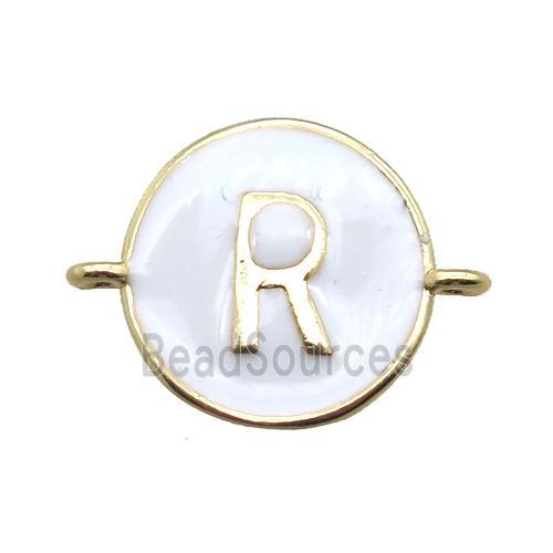 white enameling copper letter-R connector, gold plated