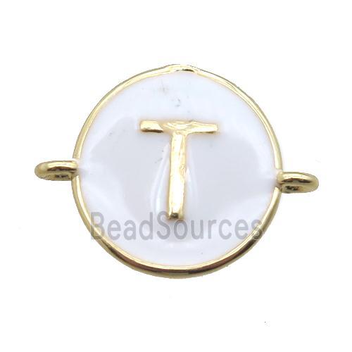 white enameling copper letter-T connector, gold plated