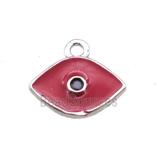 red enameling copper eye pendant paved zircon, platinum plated