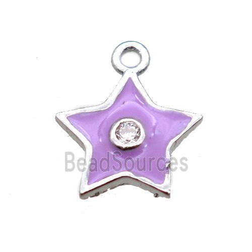 purple enameling copper star pendant paved zircon, platinum plated