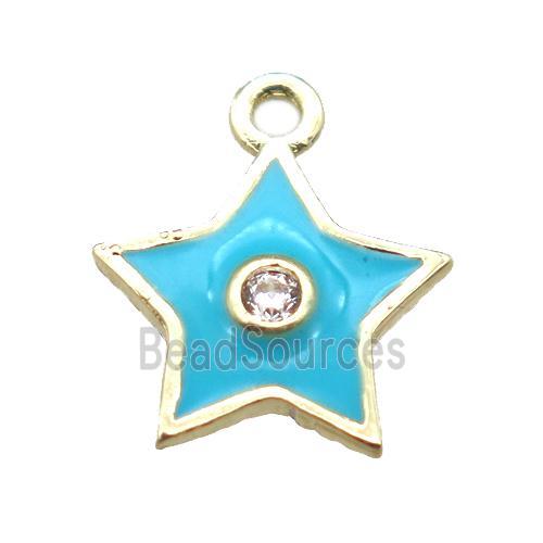 aqua enameling copper star pendant paved zircon, gold plated