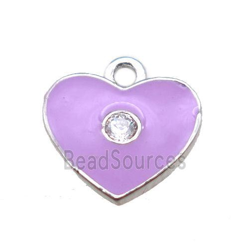 purple enameling copper heart pendant paved zircon, platinum plated