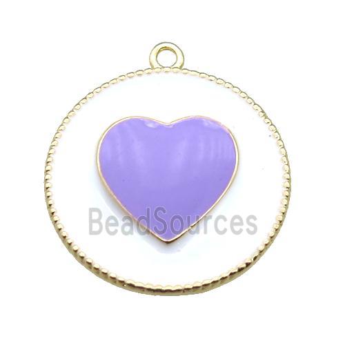 copper heart pendant with lavender enameling, gold plated