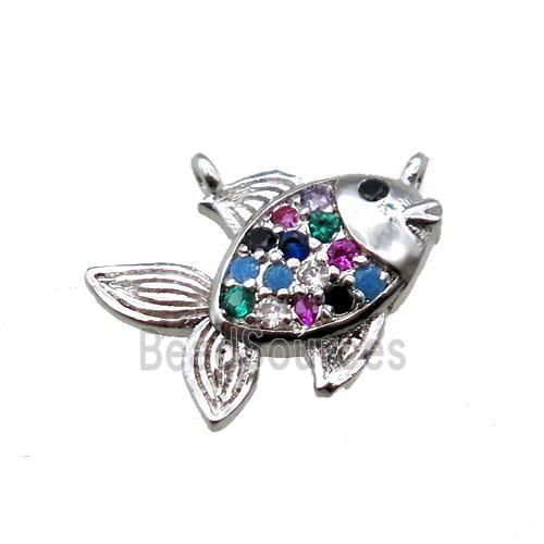 copper fish pendant paved zircon, platinum plated