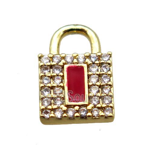 copper lock pendant paved zircon, gold plated