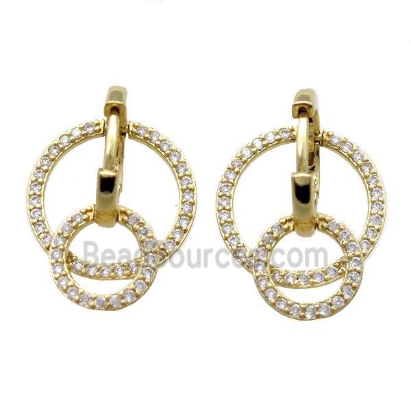 copper Hoop Earrings paved zircon, circle, gold plated