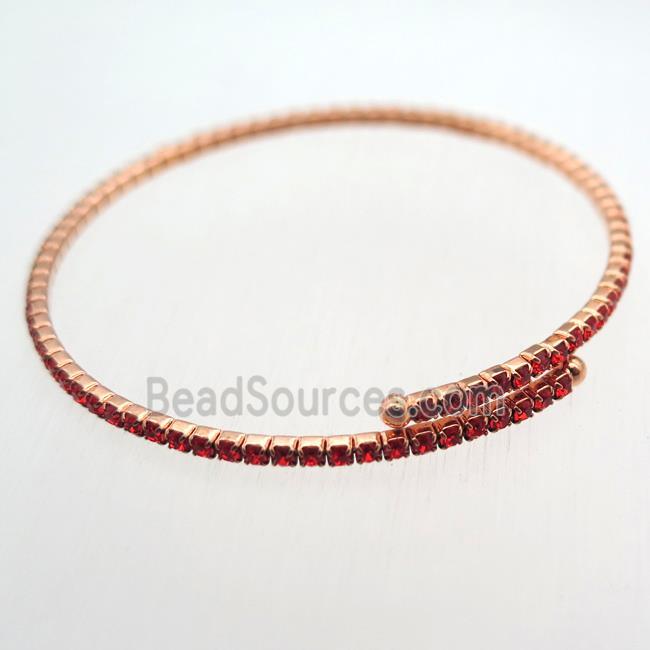 copper bangle pave red rhinestone, rose gold