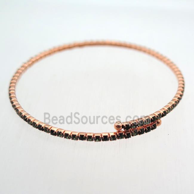 copper bangle pave black green rhinestone, rose gold